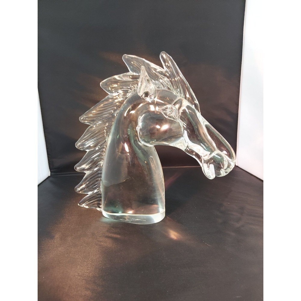 Licio Zanetti Murano Italian Clear Art Glass Horse Head Signed 1970's 10" 7lbs